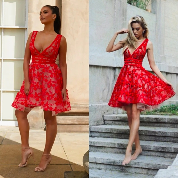 NWT Nadine Merabi Red Lola Lace Mini Dress Size XS/2 - Picture 10 of 16